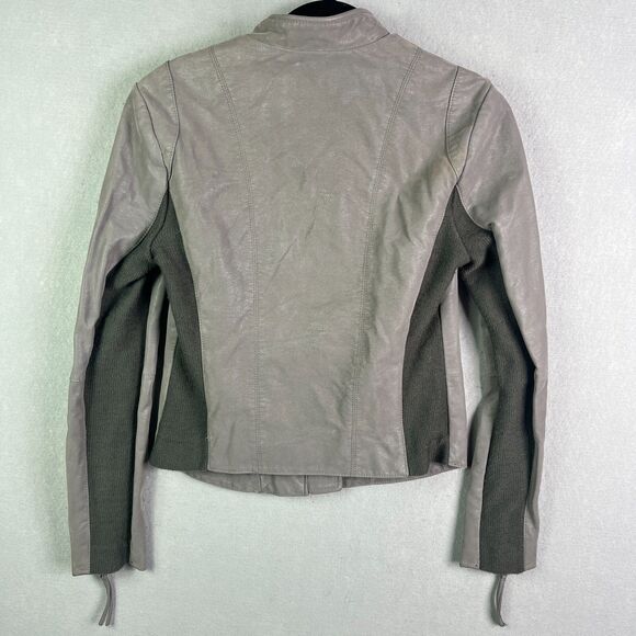 Free People Faux Vegan Leather Moto Jacket 6 Gray Wool Blend Crop Zip Sleeves - Picture 2 of 10
